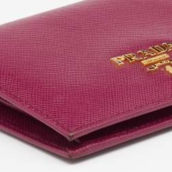 Pre Owned Prada Dark Pink Saffiano Leather Compact Wallet