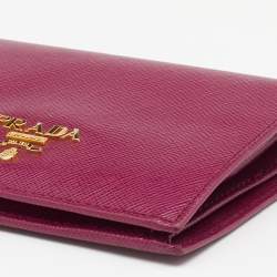 Pre Owned Prada Dark Pink Saffiano Leather Compact Wallet