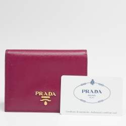 Pre Owned Prada Dark Pink Saffiano Leather Compact Wallet