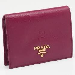 Pre Owned Prada Dark Pink Saffiano Leather Compact Wallet