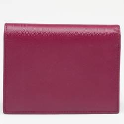 Pre Owned Prada Dark Pink Saffiano Leather Compact Wallet