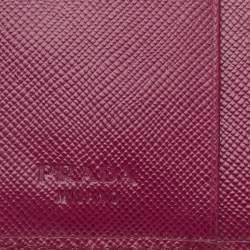 Pre Owned Prada Dark Pink Saffiano Leather Compact Wallet