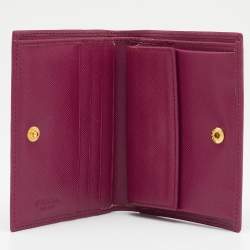 Pre Owned Prada Dark Pink Saffiano Leather Compact Wallet