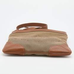 Pre Owned Prada Brown Canvas And Leather Canapa Logo Shoulder Bag