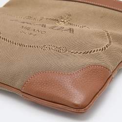 Pre Owned Prada Brown Canvas And Leather Canapa Logo Shoulder Bag