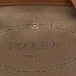 Pre Owned Prada Brown Canvas And Leather Canapa Logo Shoulder Bag