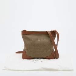 Pre Owned Prada Brown Canvas And Leather Canapa Logo Shoulder Bag