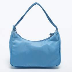 Pre Owned Prada Light Blue Tessuto Nylon Mini Re-Edition 2000 Baguette Bag