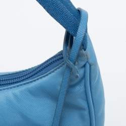 Pre Owned Prada Light Blue Tessuto Nylon Mini Re-Edition 2000 Baguette Bag