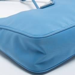 Pre Owned Prada Light Blue Tessuto Nylon Mini Re-Edition 2000 Baguette Bag