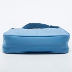 Pre Owned Prada Light Blue Tessuto Nylon Mini Re-Edition 2000 Baguette Bag