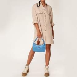 Pre Owned Prada Light Blue Tessuto Nylon Mini Re-Edition 2000 Baguette Bag