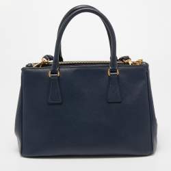 Pre Owned Prada Blue Saffiano Leather Small Double Zip Tote