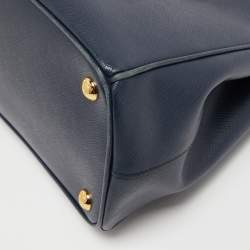 Pre Owned Prada Blue Saffiano Leather Small Double Zip Tote