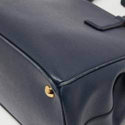 Pre Owned Prada Blue Saffiano Leather Small Double Zip Tote