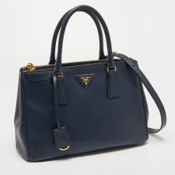 Pre Owned Prada Blue Saffiano Leather Small Double Zip Tote