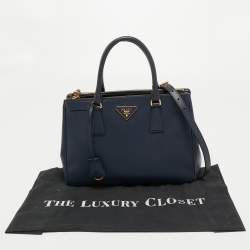 Pre Owned Prada Blue Saffiano Leather Small Double Zip Tote