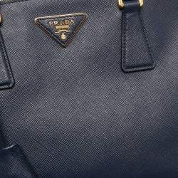 Pre Owned Prada Blue Saffiano Leather Small Double Zip Tote