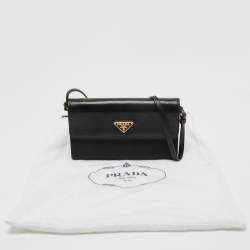 Pre Owned Prada Black Nylon and Leather Logo Flap Wallet on Strap