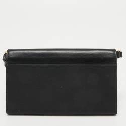 Pre Owned Prada Black Nylon and Leather Logo Flap Wallet on Strap