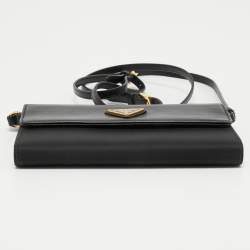 Pre Owned Prada Black Nylon and Leather Logo Flap Wallet on Strap