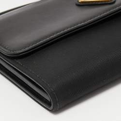 Pre Owned Prada Black Nylon and Leather Logo Flap Wallet on Strap