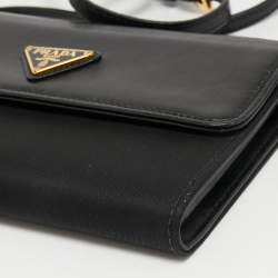 Pre Owned Prada Black Nylon and Leather Logo Flap Wallet on Strap