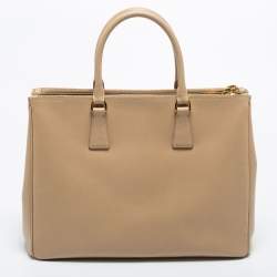 Prada Beige Saffiano Lux Leather Large Galleria Double Zip Tote