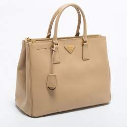 Prada Beige Saffiano Lux Leather Large Galleria Double Zip Tote