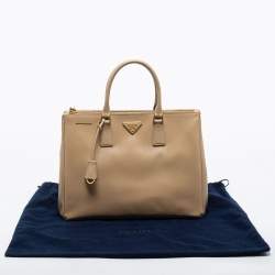 Prada Beige Saffiano Lux Leather Large Galleria Double Zip Tote