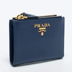 Pre Owned Prada Two Tone Blue Move Leather Double Zip Bifold Wallet