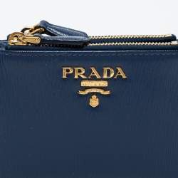 Pre Owned Prada Two Tone Blue Move Leather Double Zip Bifold Wallet