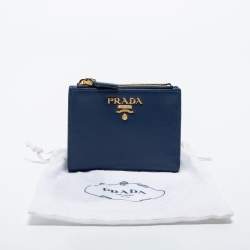 Pre Owned Prada Two Tone Blue Move Leather Double Zip Bifold Wallet