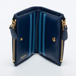 Pre Owned Prada Two Tone Blue Move Leather Double Zip Bifold Wallet