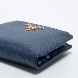 Pre Owned Prada Two Tone Blue Move Leather Double Zip Bifold Wallet