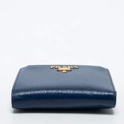 Pre Owned Prada Two Tone Blue Move Leather Double Zip Bifold Wallet