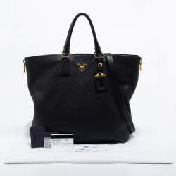 Pre Owned Prada Black Vitello Diano Leather Side Zip Shopper Tote