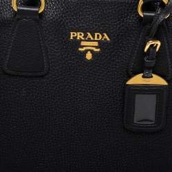 Pre Owned Prada Black Vitello Diano Leather Side Zip Shopper Tote