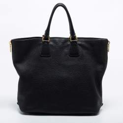 Pre Owned Prada Black Vitello Diano Leather Side Zip Shopper Tote
