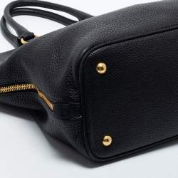 Pre Owned Prada Black Vitello Diano Leather Side Zip Shopper Tote