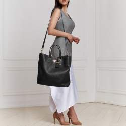 Pre Owned Prada Black Vitello Diano Leather Side Zip Shopper Tote