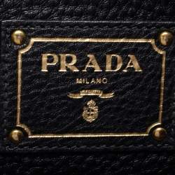 Pre Owned Prada Black Vitello Diano Leather Side Zip Shopper Tote