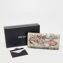 Pre Owned Prada Multicolor Rabbit Print Leather Flap Continental Wallet