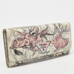 Pre Owned Prada Multicolor Rabbit Print Leather Flap Continental Wallet