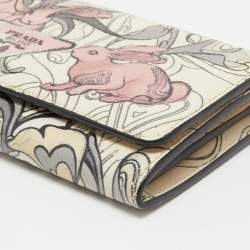 Pre Owned Prada Multicolor Rabbit Print Leather Flap Continental Wallet