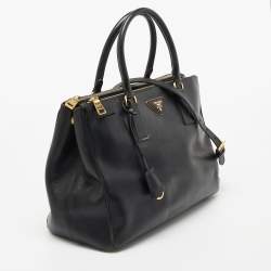 Pre Owned Prada Black Saffiano Lux Leather Medium Galleria Double Zip Tote