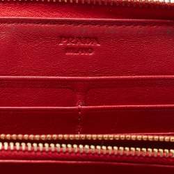 Pre Owned Prada Red Saffiano Patent Leather Zip Around Wallet 