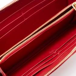 Pre Owned Prada Red Saffiano Patent Leather Zip Around Wallet 