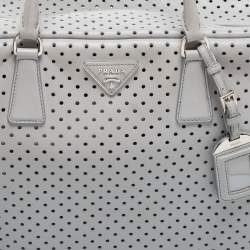 Prada Grey Perforated Leather Boston Bag