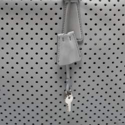 Prada Grey Perforated Leather Boston Bag